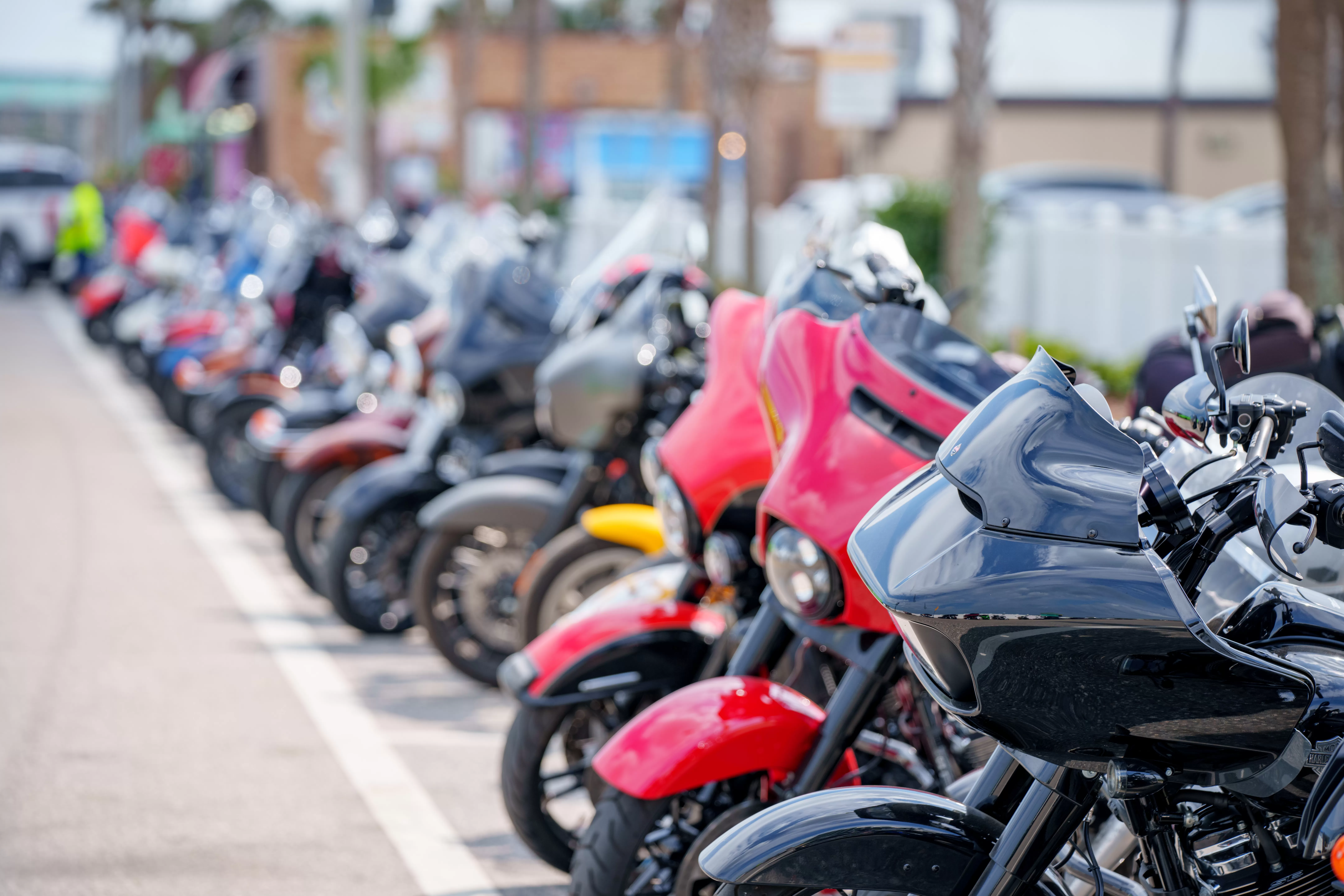 A lineup of motorcycles ready to ride
